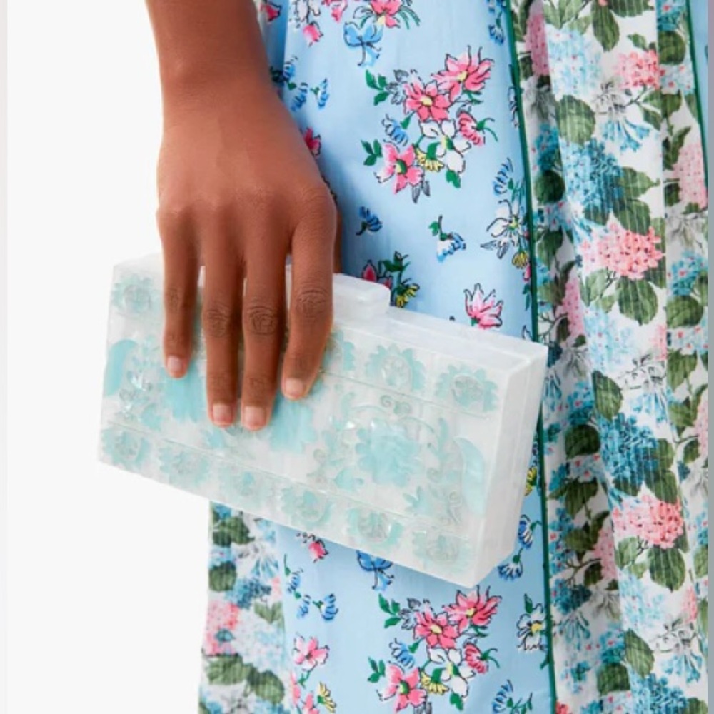 Mallorca Clutch - blue & pearly white inlay design